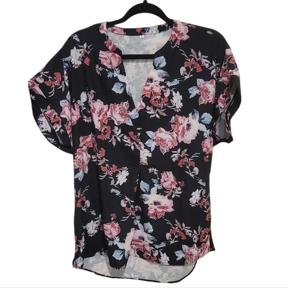 Floral Black and Pink Women's Top - Picture 1 of 2